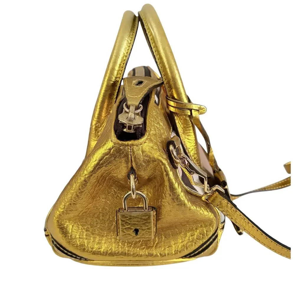 Burberry Prorsum Metallic Gold House Check Leather Bowling Bag w/ Lock & Key COA